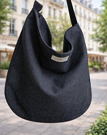 Duża  boho torba czarna XXL na ramię, Made by Joan