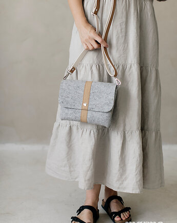 Marmollada - filcowa listonoszka SZARA + brąz, marmollada