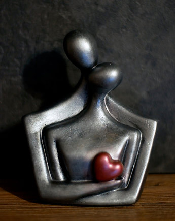 Rzeźba z gipsu, Para Zakochanych, srebrna, wys. 11,8 cm, JBJart Justyna Jaszke