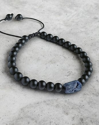 SZAFIR surowy, onyks mat : bransoletka regulowana, kaktusia