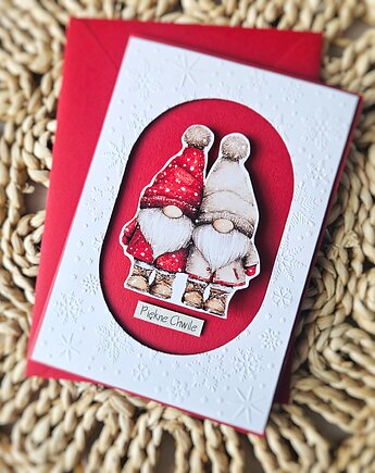 Kartka bożonarodzeniowa z gnomem na dystansie, papierololo