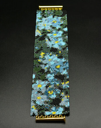 Forget Me Not, szeroka wyplatana bransoleta, beading, Sol