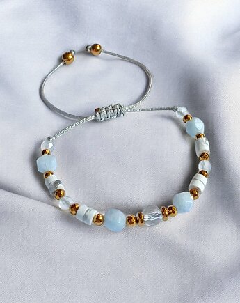 NIEBIAŃSKA bransoletka: kryształ górski, akwamaryn, howlit, agat, hematyt, kaktusia