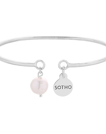 Srebrna sztywna bransoletka z naturalną perłą, SOTHO