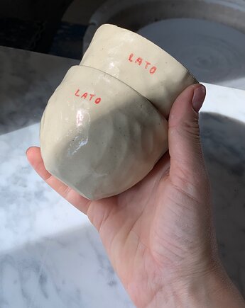 Zestaw 2 Małych Ceramicznych Czarek Lato 150 ml kubek z napisem Lato, Maison Fragile
