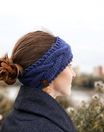 Niebieska wełniana opaska warkoczowa na wiosnę, Holy Alpaca Knit
