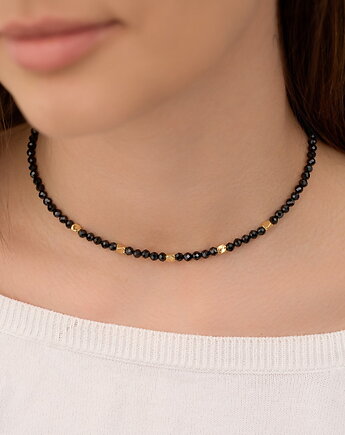 Choker/ naszyjnik z czarnego turmalinu- srebro 925 pozłacane, Coccola JEWELLERY
