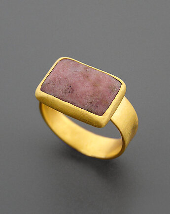 Unikatowy pierścionek z rodonitem - srebro 925 złocone, rozm. 11-16, Pastelove Jewelry