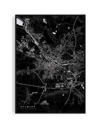 Mapa Gliwic,  Plakat Gliwice,  Mapy miast, PLAKATY GEOMETRYCZNE