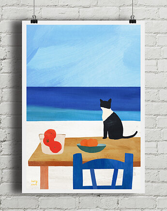 Wakacyjny lunch - plakat z kotem, minimalmill