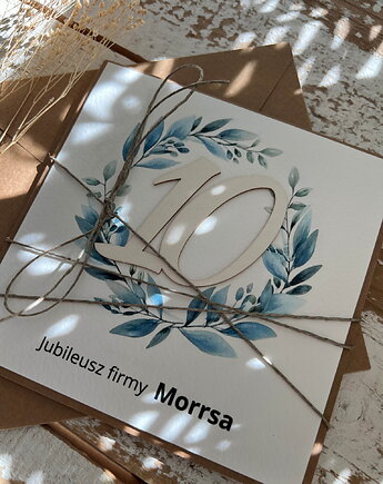 Ręcznie robiona kartka na 10 jubileusz firmy z personalizacją (10-lecie dział, sorte