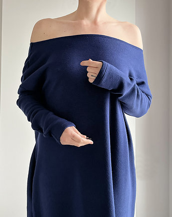 Długa sukienka swetrowa Ciemnoniebieska, ONE MUG A DAY