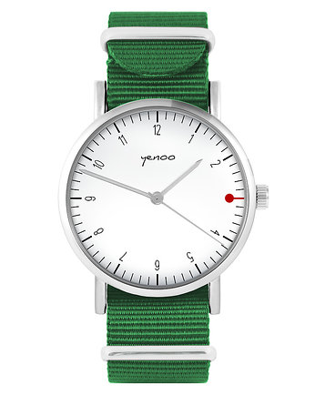 Zegarek - Simple biały - zielony, nylonowy, OKAZJE - Prezenty na 18 dla chłopaka