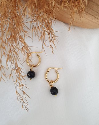 Kolczyki złote koła z onyksem, LEI handmade 