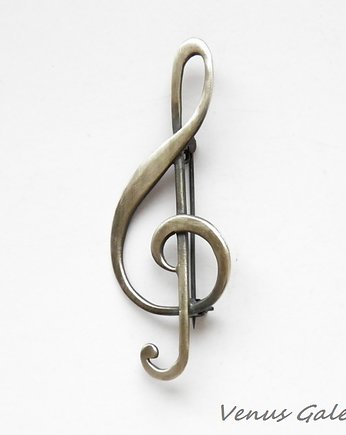Broszka srebrna oksydowana- Klucz wiolinowy duży, VENUS GALERIA