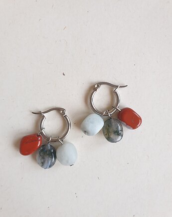 Kolczyki TRIO jaspis czerwony, agat mszysty, akwamaryn, modesign