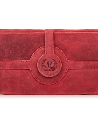 Portfel damski skórzany czerwony duży vintage poziomy Paolo Peruzzi T-134-HRD, Paolo Peruzzi