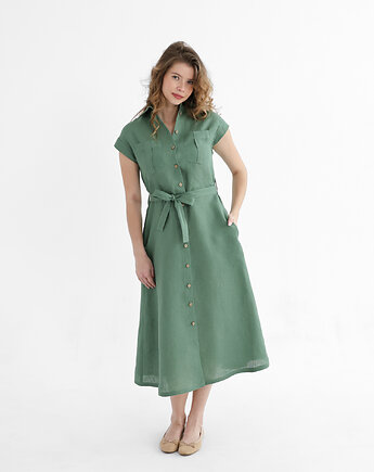 Lniana Sukienka MARIGOLD eucalyptus green, OKAZJE - Prezent na Rocznice ślubu