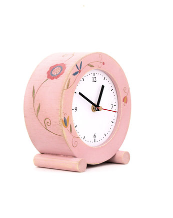 Zegar drewniany stojacy - różowy Folk, Clock Wood Studio