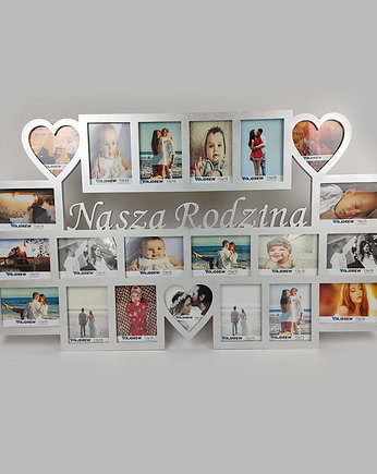 Ramka na zdjęcia z napisem  Nasza Rodzina 21 zdjęć 13x18 zdjęć serc, Wajdrew