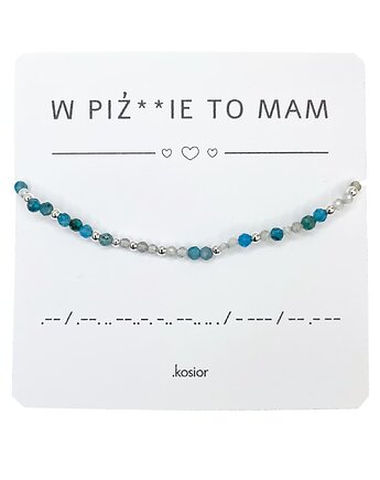 Bransoletka z alfabetem Morse Apatyt, Labradoryt, Hematyt, karolina kosior