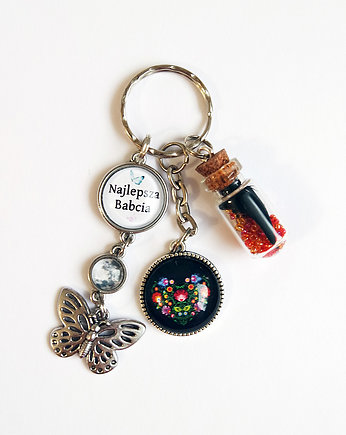 Breloczek - Babcia, serce folkowe, fiolka, yenoo