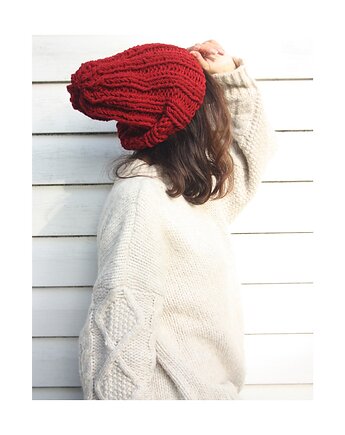 Czapka handmade beanie z wełną merino bulky, Mademoiselle Patrini