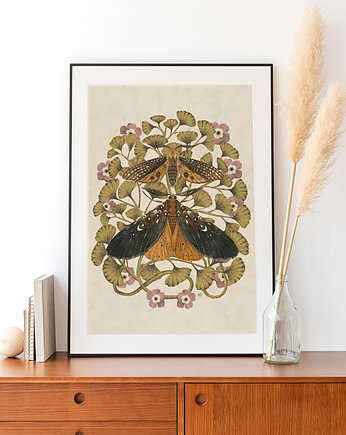 Moths & Maidenhair Fern, ćmy plakat, plakat botaniczny, adiantum,, ZANETA ANTOSIK PRINTS