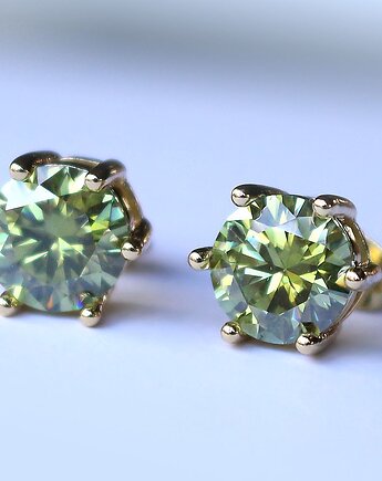 Kolczyki pozłacane zielony Moissanit 2ct brylantowy szlif, KEIT