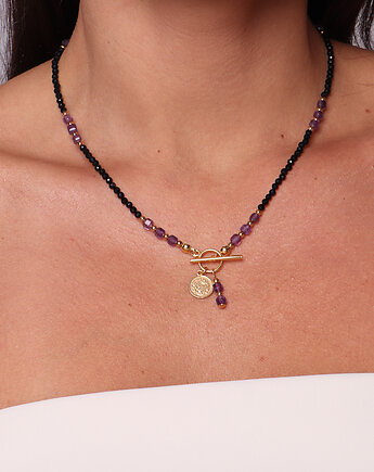 Naszyjnik z kamieni naturalnych czarny turmalin i ametyst, Bring Biżuteria