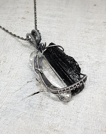 Kamienie mocy kryształ górski z turmalinem S208, JanArt