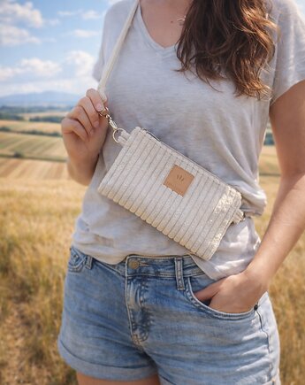 Sztruksowa mini nerka saszetka Kremowa, sabi tatka