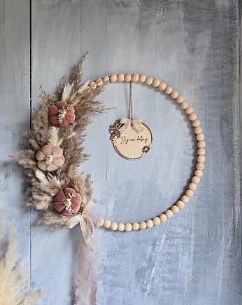 Jesienny wianek boho z dyniami i trawą pampasową, BohoSuszki