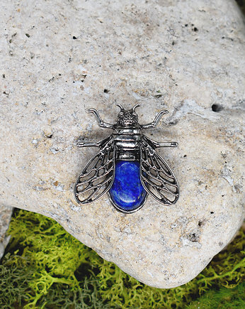 Stalowy wisiorek z lapisem lazuli / owad, pszczoła, cykada, ważka, Spirit Of Copper