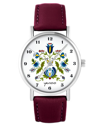 Zegarek - Kaszubski - skórzany, burgund, yenoo