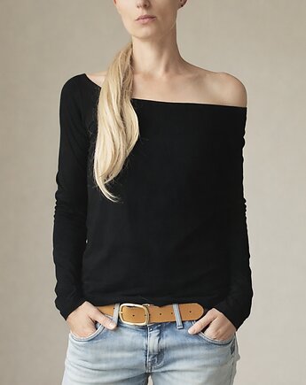 Czarna dopasowana długi rękaw szeroki dekolt, ONE MUG A DAY