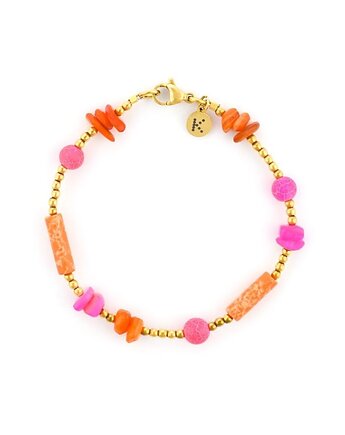 Bransoletka Pink & Orange - -złote hematyty - Pozłacana stal szlachetna, Kulka Bransoletki