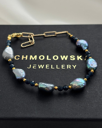 Bransoletka  Perły Granatowe i Szafir, Chmolowska Jewellery
