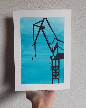 Akwarela Żuraw Stoczniowy GDAŃSK, 20,5 x 29 cm, decotyw