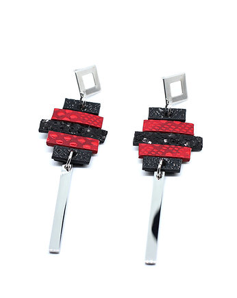 Kolczyki srebrne rzemienie czerwono-czarne, Kociokwik Jewelry