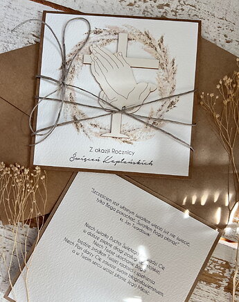 Kartka z okazji rocznicy święceń kapłańskich ręcznie robiona z życzeniami, sorte