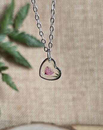 Srebrny wisiorek prawdziwe kwiaty różowe serce, zkwiatem