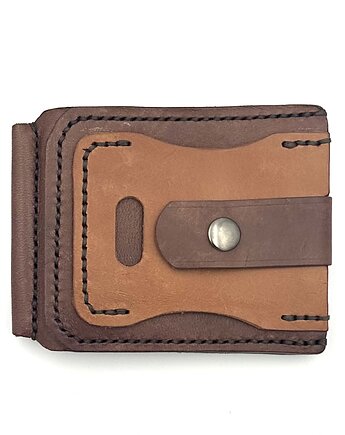 Brązowy portfel na klips ze skóry ręcznie uszyty., Rkabags