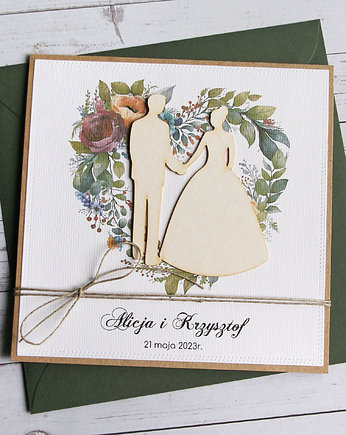 Kartka ślubna, PERSONALIZACJA, kolorowa koperta, kaktusia