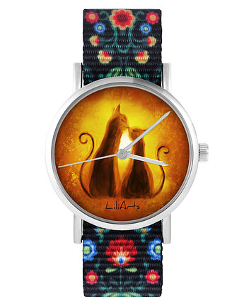 Zegarek - Kotki - folk czarny, nylonowy, yenoo