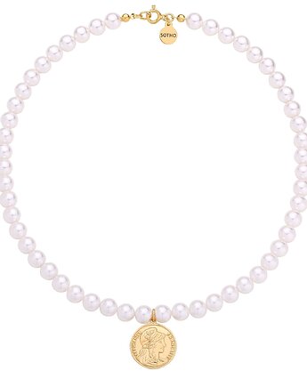 Złoty naszyjnik z pereł SWAROVSKI CRYSTAL z monetą, SOTHO