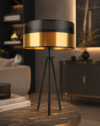 Czarno-złota lampa stołowa na trójnogu ALTA GLAM w stylu glamour, LYSNE