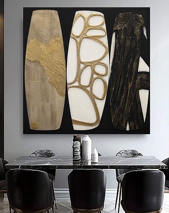 Obraz elegancki 120x120cm  strukturalny złoto beż czerń biały, art and texture