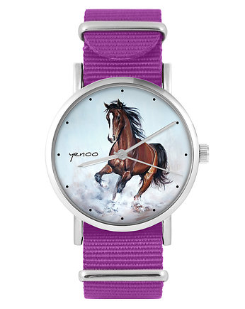 Zegarek - Brązowy koń - amarant, nylonowy, OSOBY - Prezent dla dziewczynki