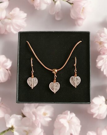 RAZEM TANIEJ! uroczy komplet: serduszko KWARC TRUSKAWKOWY : wyjątkowy prezent, kaktusia